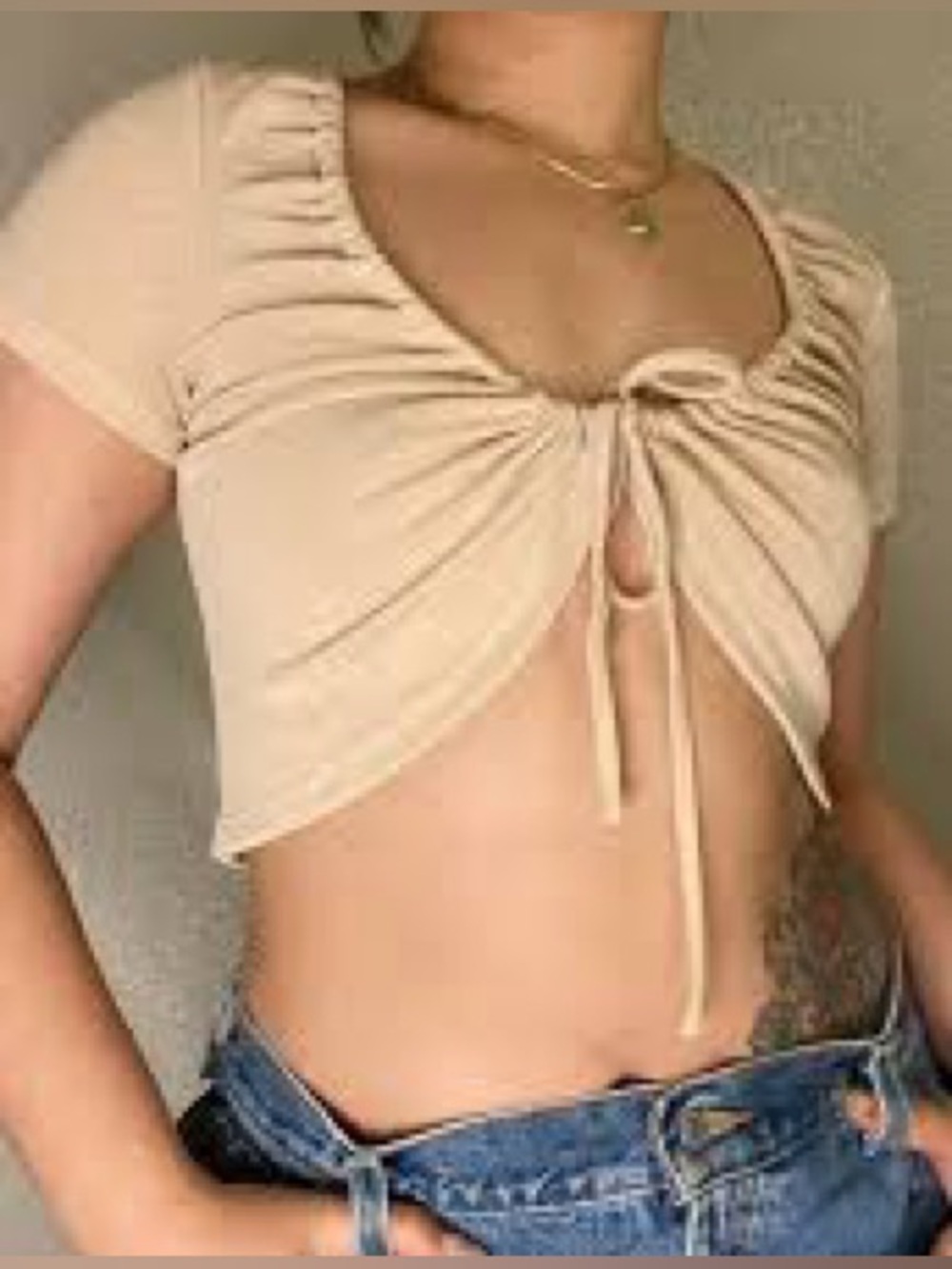 Princess Polly Beige Nude Tie-Front Cropped Top Size 2